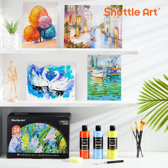 Acrylic Paint Bottle Set - 24 Colors, 250ml/8.45oz Each