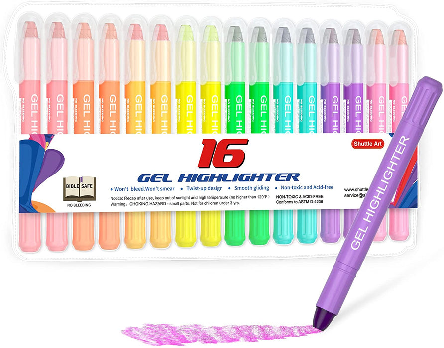 Gel Highlighters, 8 bright Colors - Set of 16