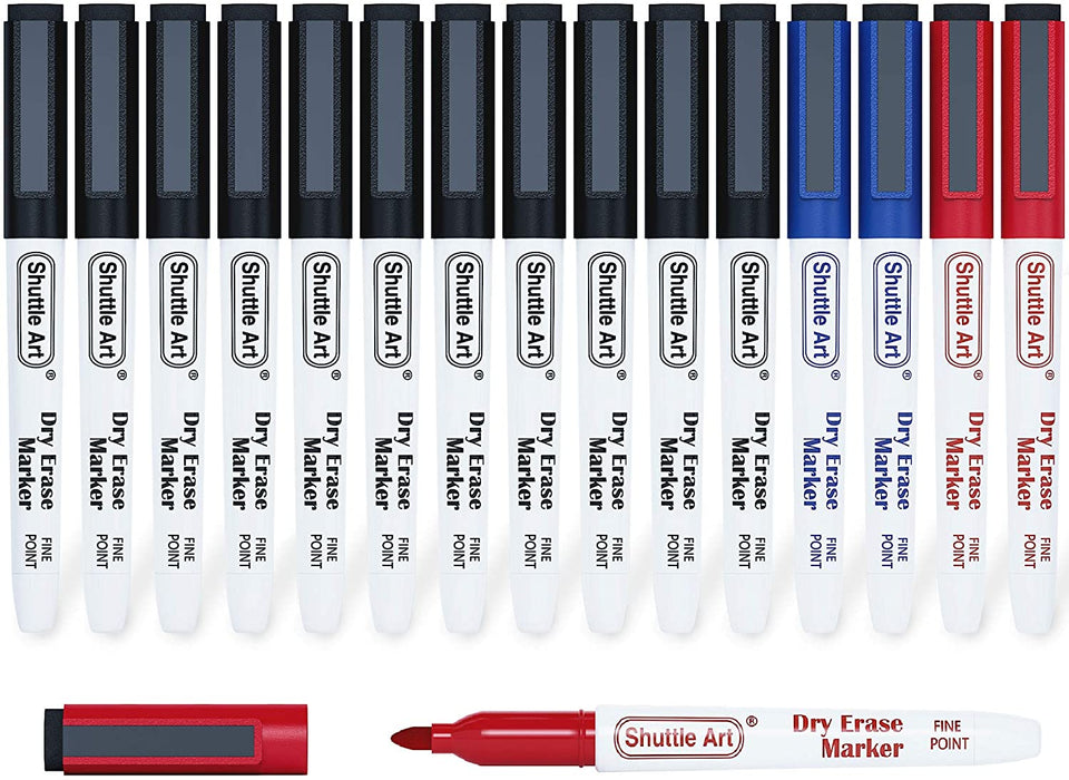 Dry Erase Markers,13 Black & 2 Red & 2 Blue - Set of 15