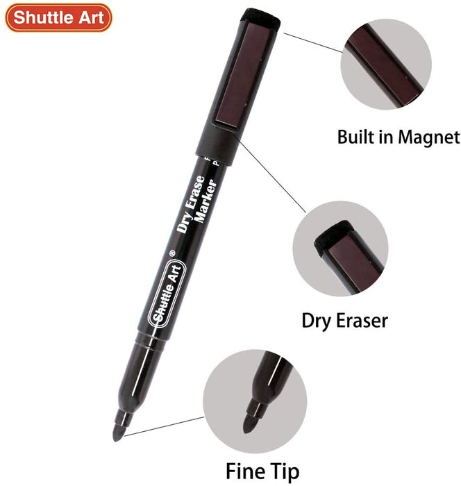 Magnetic Black Dry Erase Markers - Set of 15