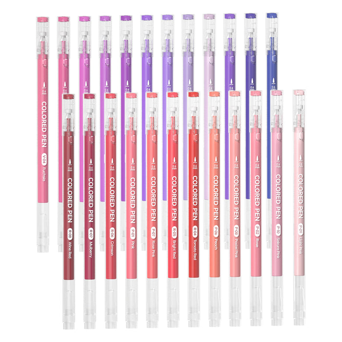 24 Pink & Purple Tone Colored Pens- Set of Journal Pens, 0.6mm Fine Point