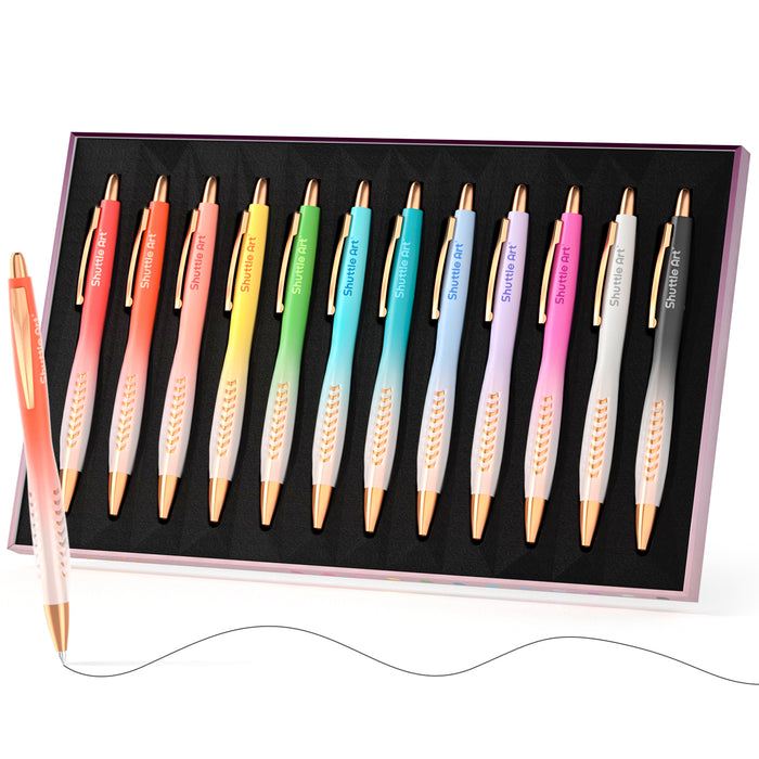 Ballpoint Pens, Retractable Black Ink Ball Point Pens - Set of 12 Pack Colored  Cute Pens, 1.0mm