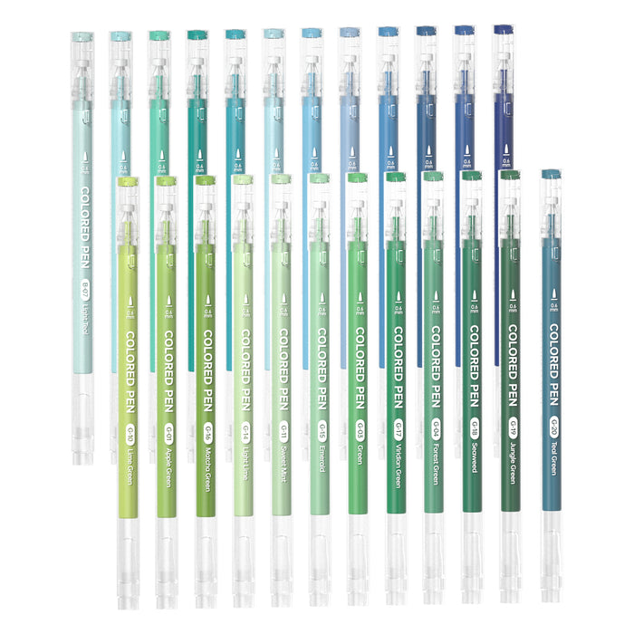 24 Blue & Green Tone Colored Pens- Set of Journal Pens, 0.6mm Fine Point