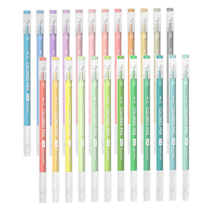 24 Pastel Tone Colored Pens - Set of Cute Journal Pens, 0.6mm Fine Point