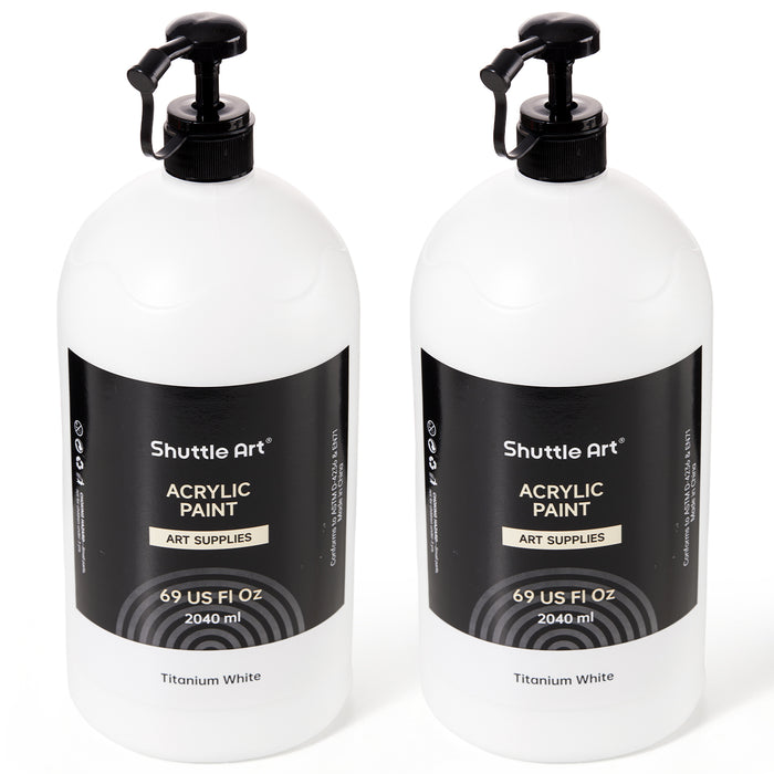 Titanium White Acrylic Paint, Large Capacity Pump Bottles with Covers - Set of 2×69oz/2040ml