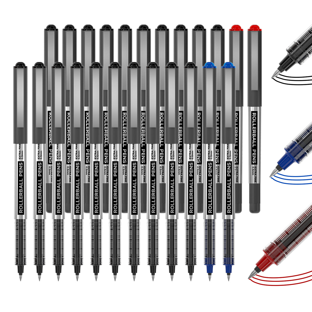 RollerBall Pens, 21 Black 2 Blue 2 Red - Set of 25 — Shuttle Art