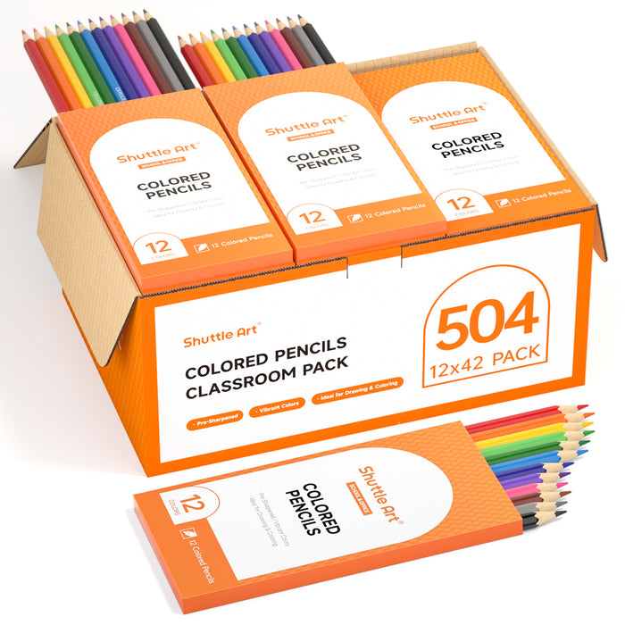 Colored Pencils Bulk, 12 Vibrant Colors, 42 Packs - Set of 504