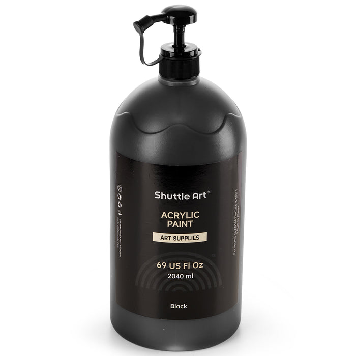 Black Acrylic Paint, Large Capacity Pump Bottle with Cover - Set of 69oz/2040ml