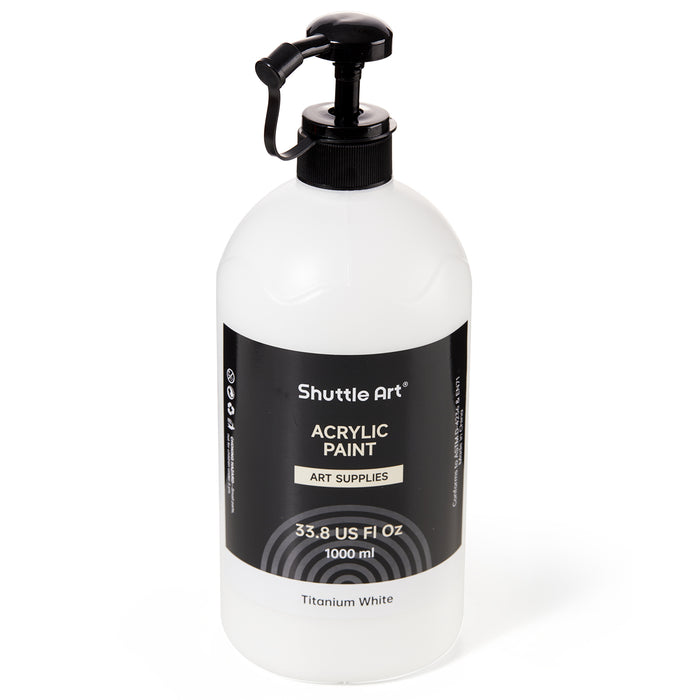 Titanium White Acrylic Paint, Large Capacity Pump Bottle with Cover -Set of 33.8oz/1000ml