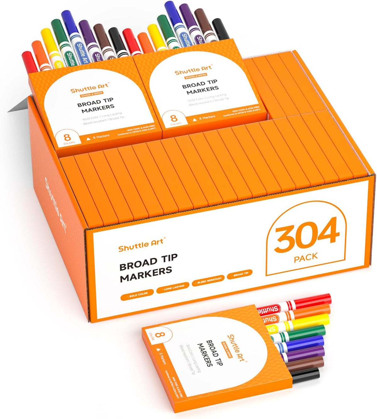 Washable Markers, 8 Colors Broad Line Markers, Separate Pack of 38