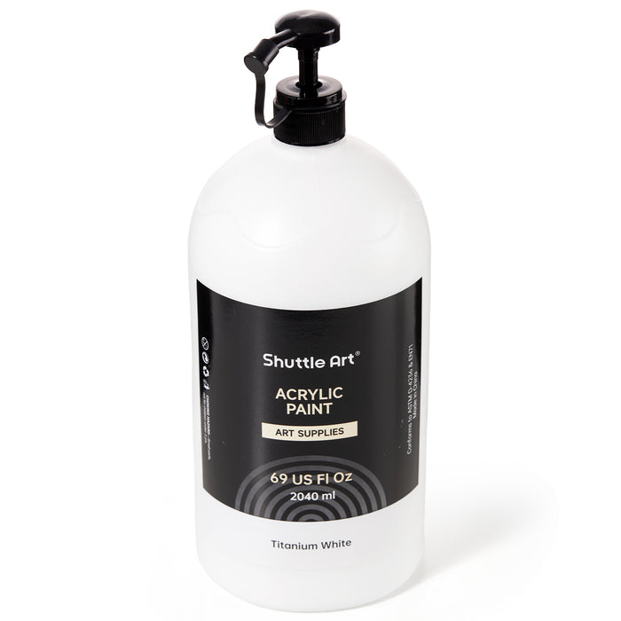 Titanium White Acrylic Paint, Large Capacity Pump Bottle with Cover -Set of 69oz/2040ml