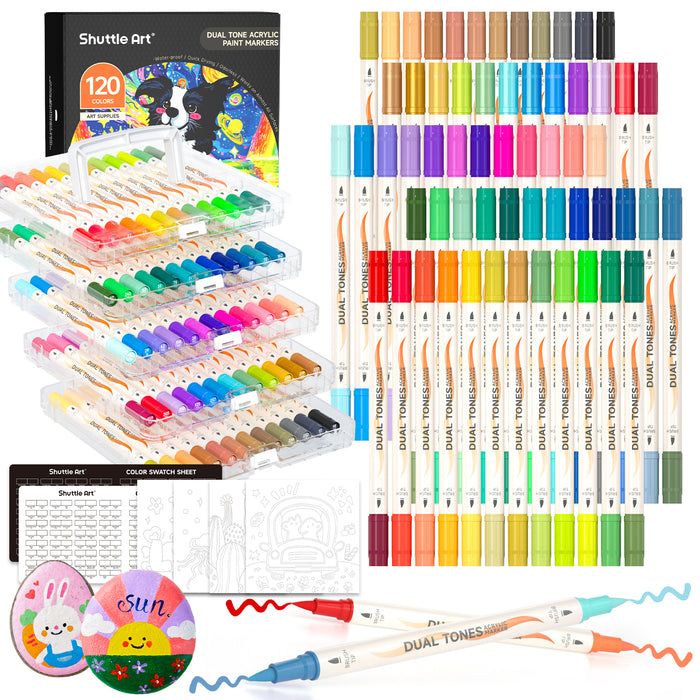 60-Pack Dual-Tone Acrylic Paint Markers Set of 120 Colors Acrylic Paint Pens