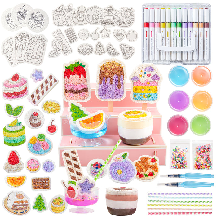 Magic Foam Texture Painting Kit Dessert Series -Set of 105 PCS,24 Dessert Foam Pieces