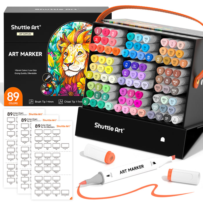 Dual Tip Brush & Chisel Tip Art Marker - Set of 89 Colors
