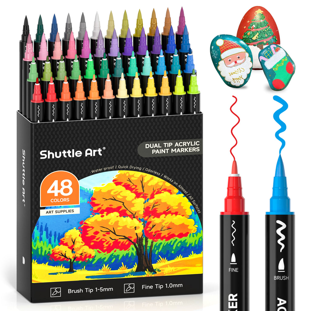 Acrylic Paint Brush Markers, Dual Tip-Set of 48 — Shuttle Art