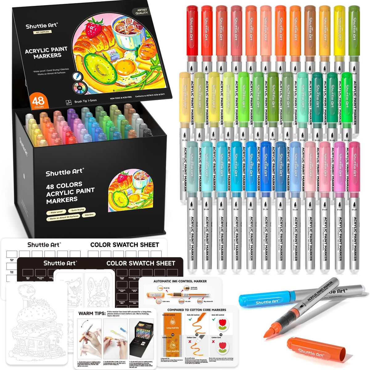 Art Automatic Ink Control Acrylic Paint Markers- Set of 48 Colors