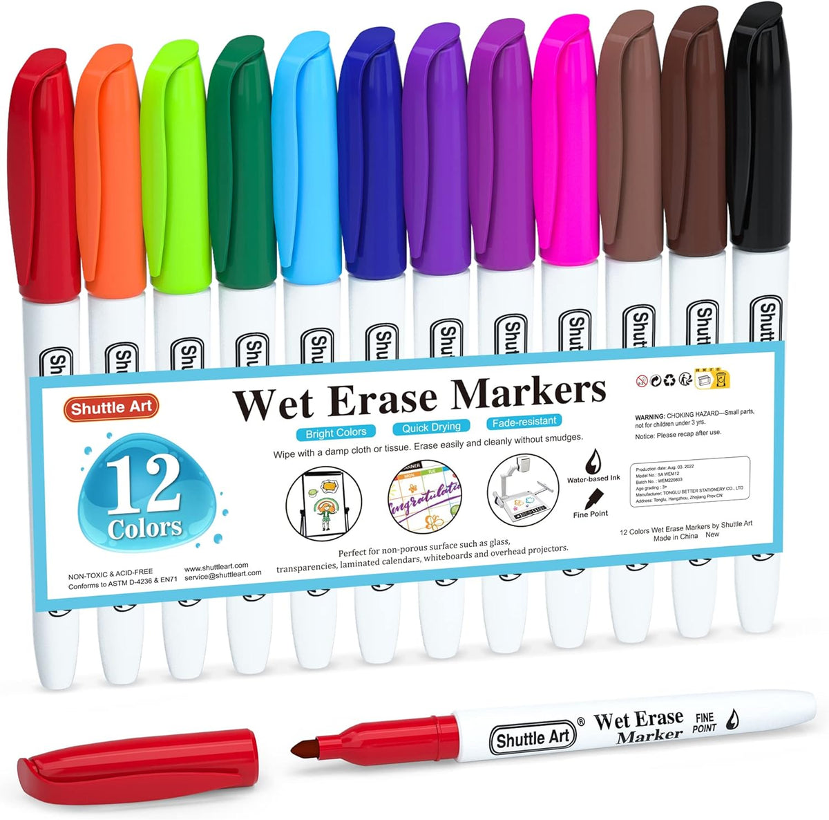 Wet Erase Markers, Fine Tip - Set of 12 — Shuttle Art