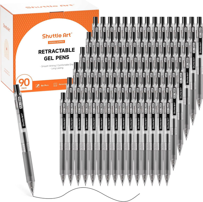 Retractable Black Gel Pens, Ink Glide Series - Set of 90, 0.5mm