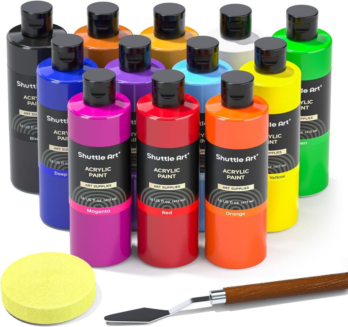 Acrylic Paint Large Bottle - 12 Colors, 473ml/16oz Each — Shuttle Art