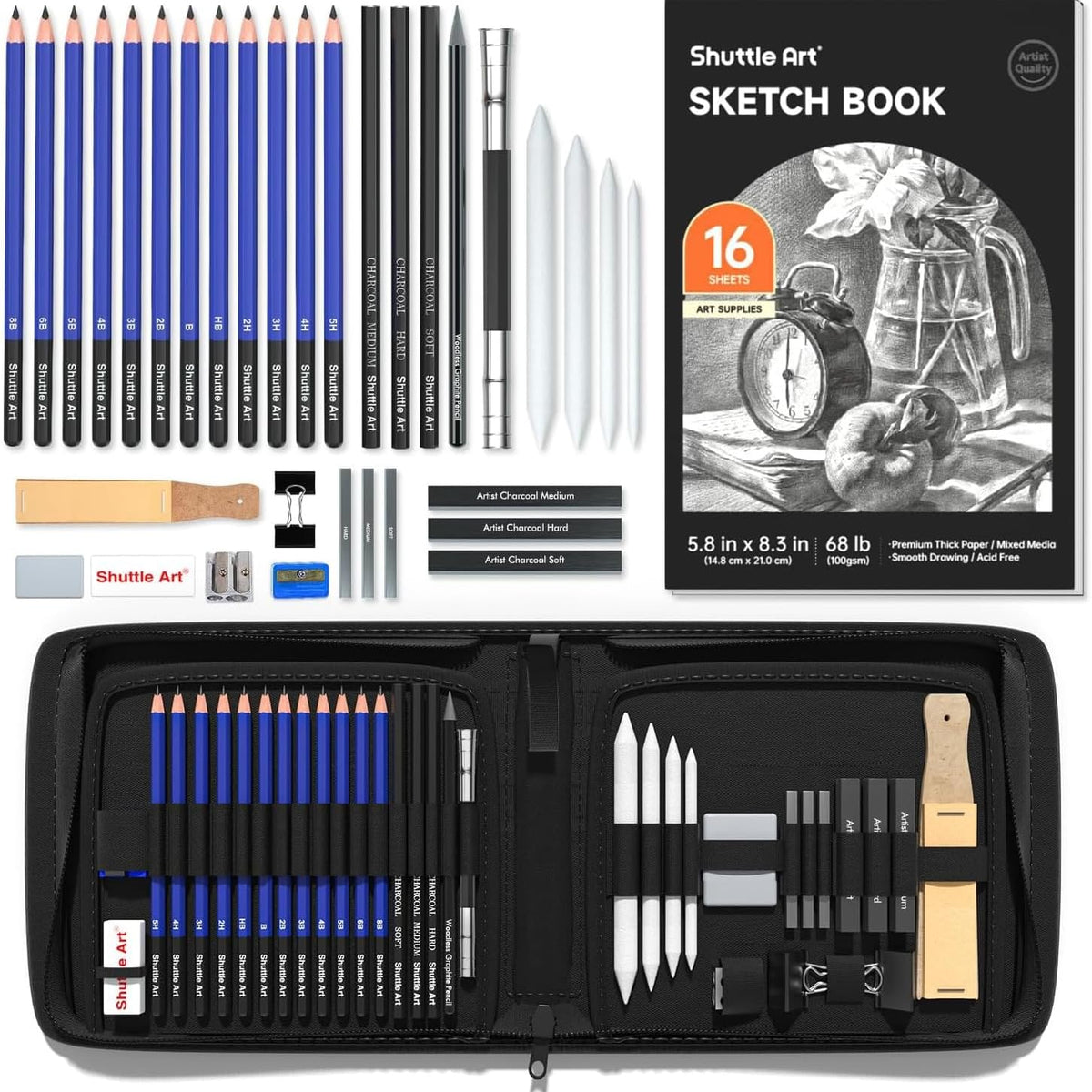 Professional Art Supply Set, Sketching and Drawing - 37 Pieces