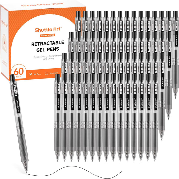 Retractable Black Gel Pens, Ink Glide Series - Set of 60, 0.5mm