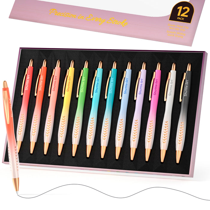 Ballpoint Pens, Retractable Black Ink Ball Point Pens - Set of 12 Pack Colored  Cute Pens, 1.0mm