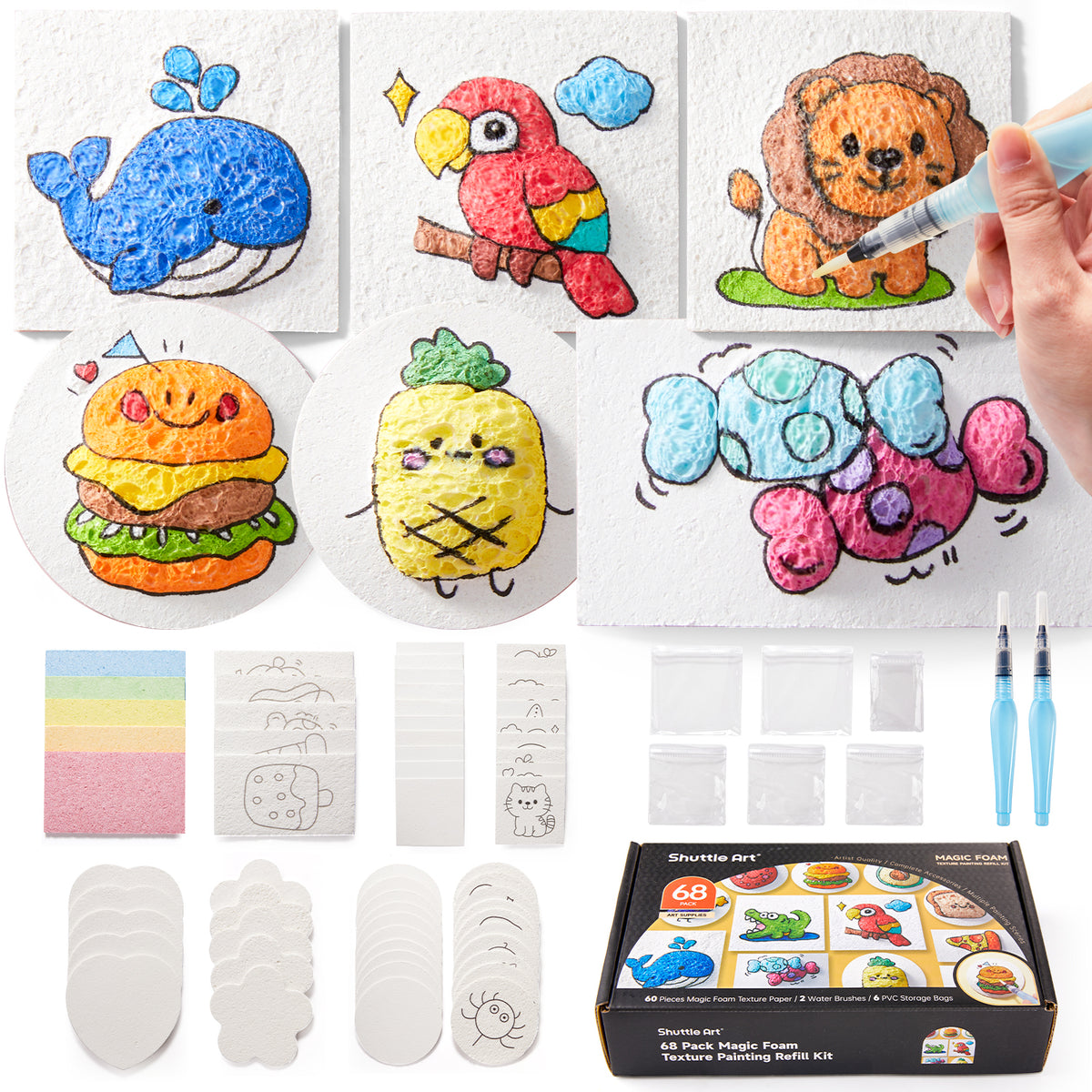 GZGXKJ Puffy Paint Kit Foam Texture Painting Paper Ultimate Magic Paint con 12 Colori Penna 3D Drawing per la Creazione di Progetti DIY Pittura per Bambini Spugna Magica