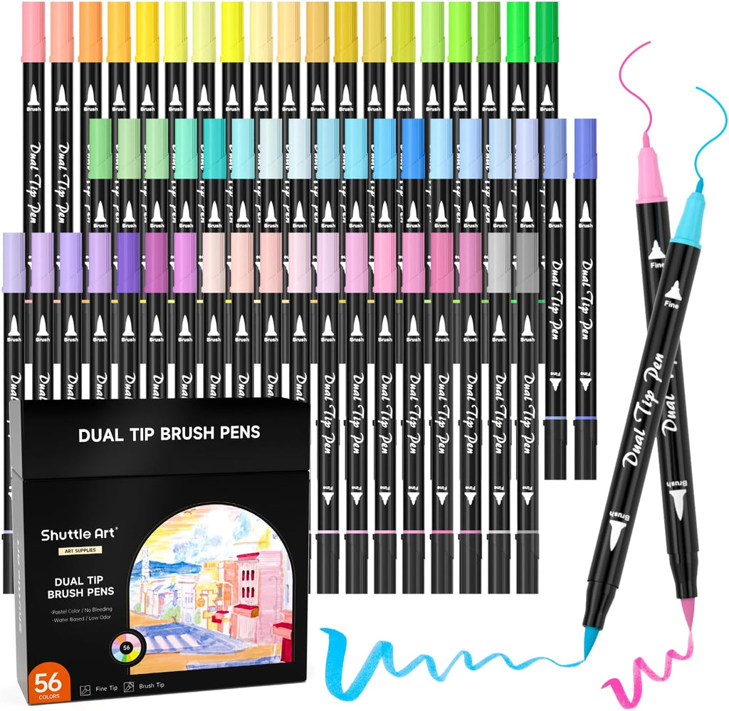 Pastel Colors Dual Brush Pen Art Markers Set of 56 — Shuttle Art