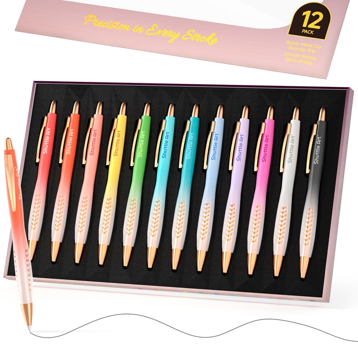 Ballpoint Pens, Retractable Black Ink Ball Point Pens - Set of 12 Pack Colored  Cute Pens, 1.0mm