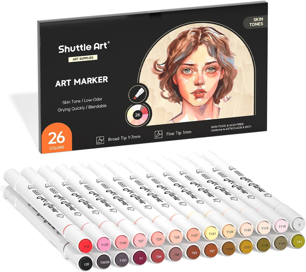 Dual Tip Art Markers - Set of 26 Colors Skin Tone&Hair — Shuttle Art