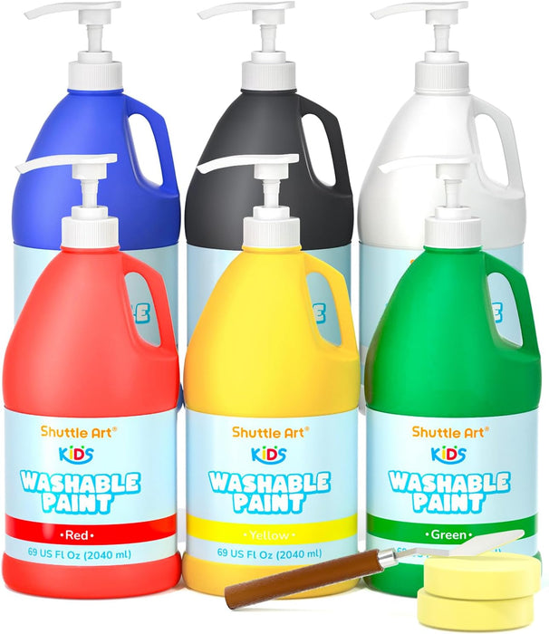 Washable Paint for Kids, 69 oz Bulk Tempera Paint with Pump- Set of 6