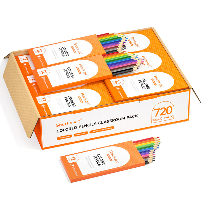 Colored Pencils Bulk, 12 Vibrant Colors, 60 Packs - Set of 720
