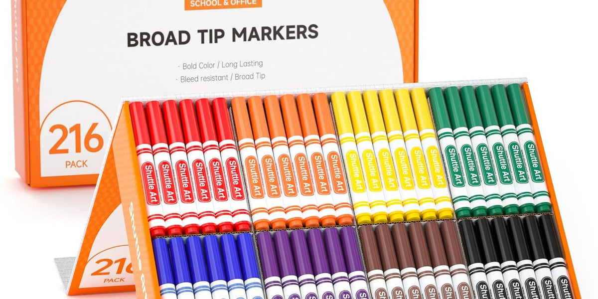 SURFACE DOUBLE TIME、MARKER ビンディング付き Washable Markers, 8 Assorted Colors Broad Line Conical Tip -Set of