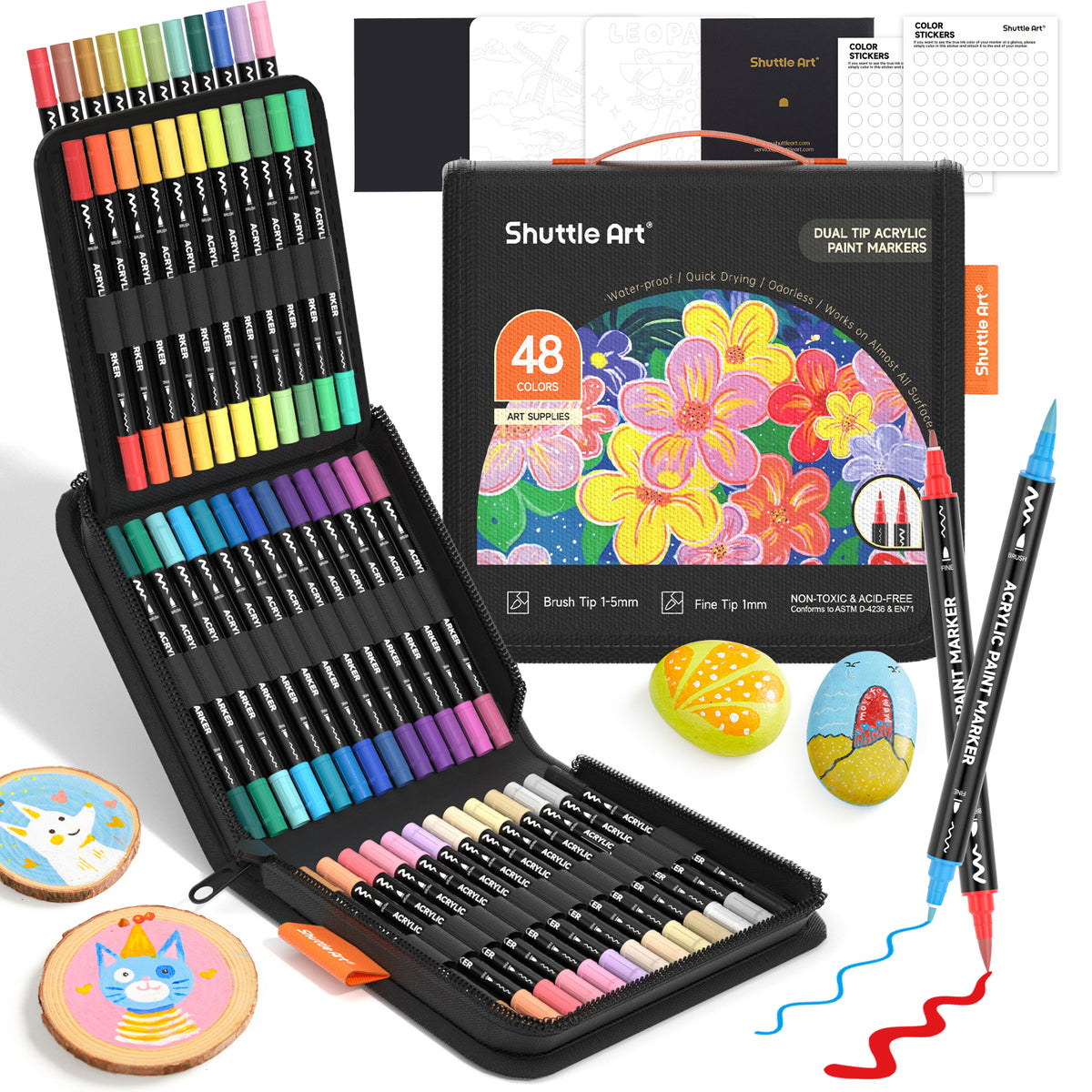 tspt スプラッターペイントアート Acrylic Paint Brush Markers, Dual Tip-Set of 48 — Shuttle Art