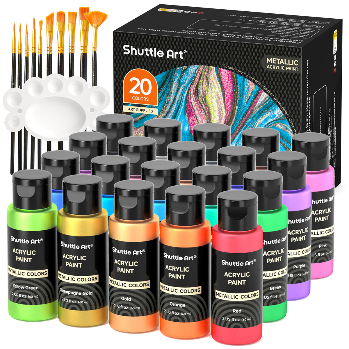Metallic Acrylic Paint, 20*60ml, 2oz Tubes - Set of 20 — Shuttle Art