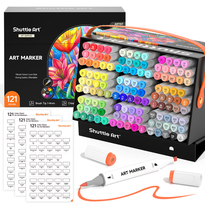 Dual Tip Brush & Chisel Tip Art Marker - Set of 121 Colors
