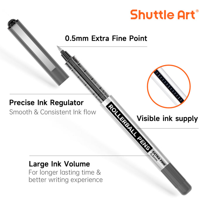 Black Liquid Ink Rollerball Pens - Set of 10