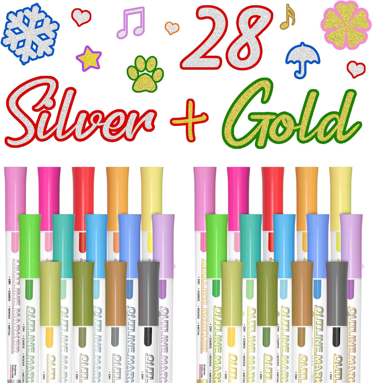 Double Line Outline Markers-14 Silver and 14 Gold — Shuttle Art