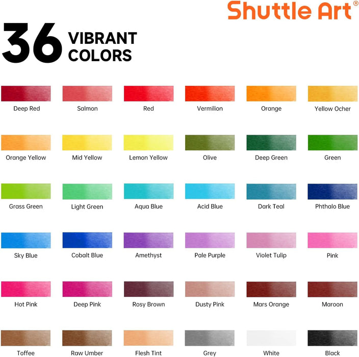 Watercolor Paint, 12ml Tube with 3 Brushes - Set of 48