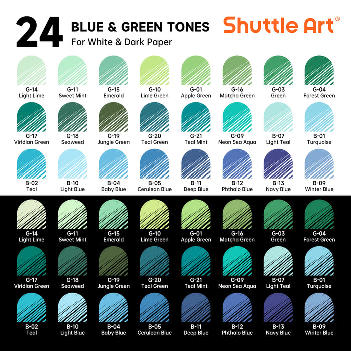 24 Blue & Green Tone Colored Pens- Set of Journal Pens, 0.6mm Fine Point
