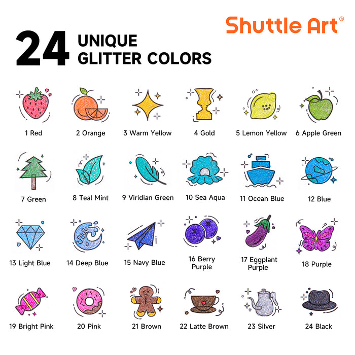 Retractable Glitter Colored Gel Pens - Set of 24 Vibrant Sparkle, 1.0mm