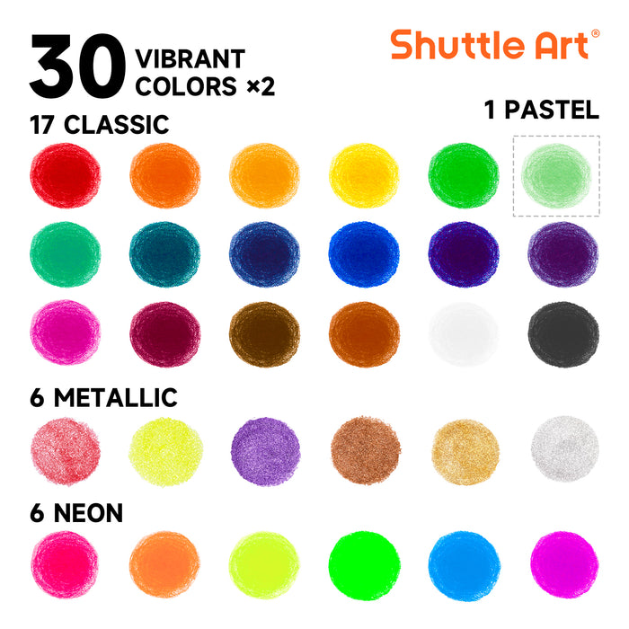 Washable Tempera Paint Sticks, 30 Colors*2 - Set of 60