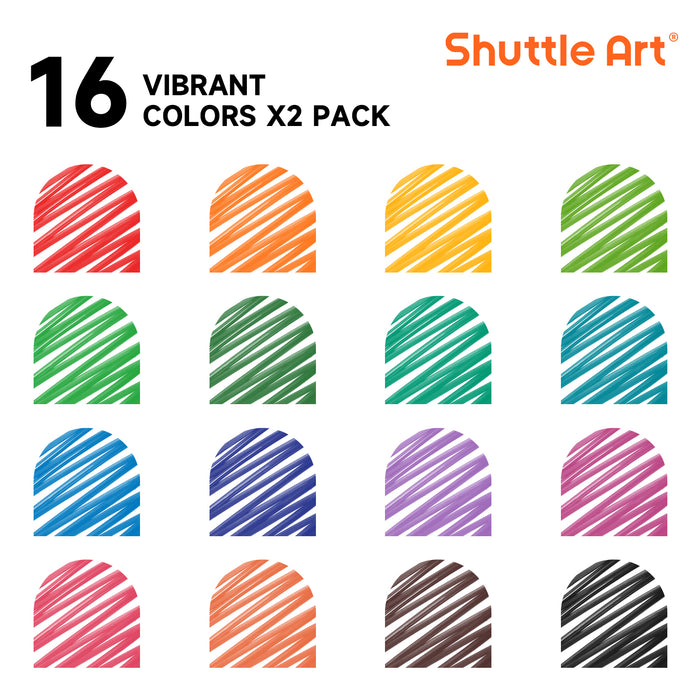 Dry Erase Markers - 32 Pack, 16 Colors