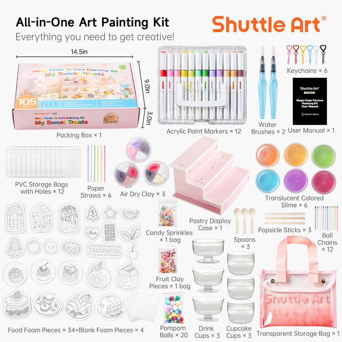 Magic Foam Texture Painting Kit Dessert Series -Set of 105 PCS,24 Dessert Foam Pieces