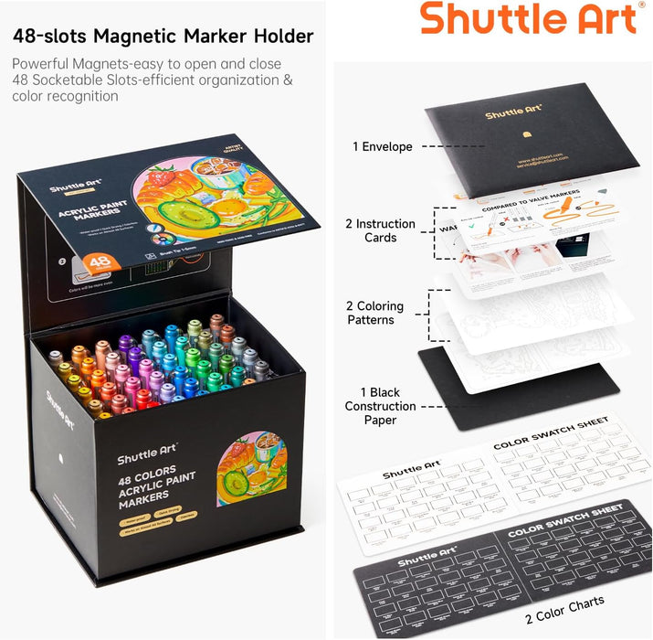 Art Automatic Ink Control Acrylic Paint Markers- Set of 48 Colors, Brush Tip