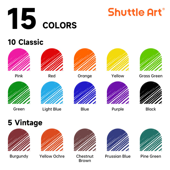 Liquid Ink Rollerball Pens - Set of 15 Colors (10 Bright + 5 Vintage)