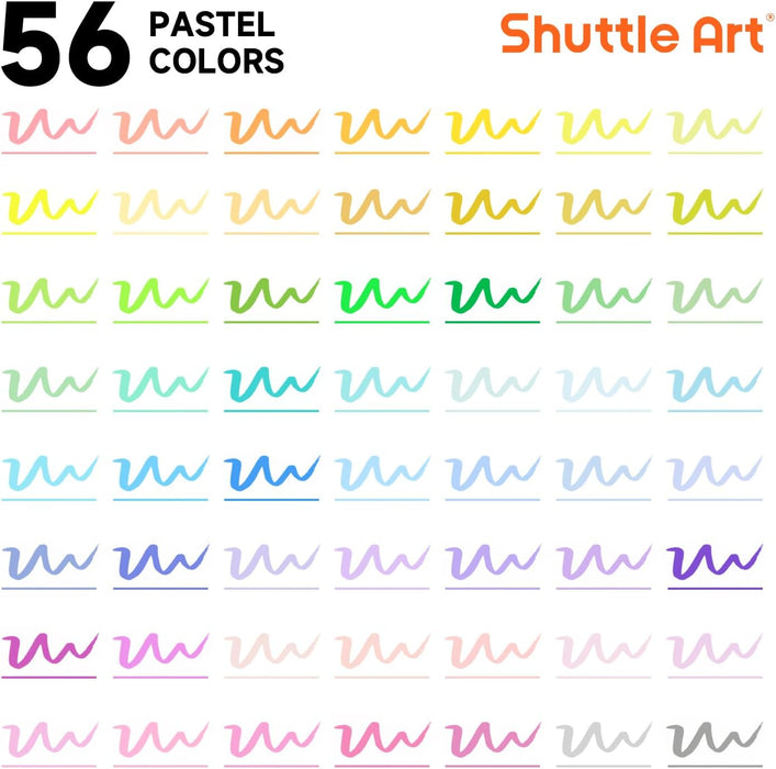 Pastel Colors Dual Brush Pen Art Markers - Set of 56