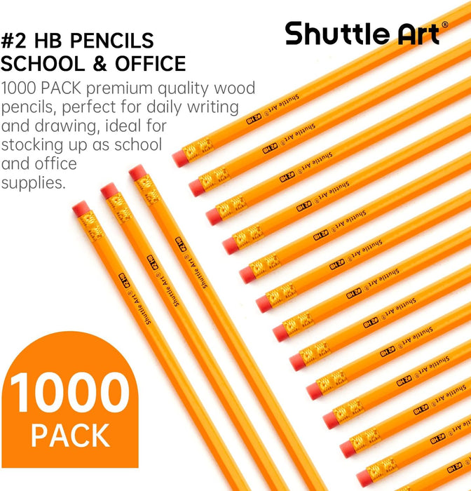 #2 HB Pencils, Sharpened Yellow Pencils with Erasers - Set of 1000 Pack