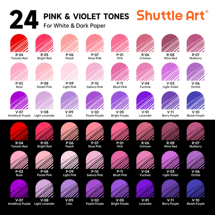 24 Pink & Purple Tone Colored Pens- Set of Journal Pens, 0.6mm Fine Point