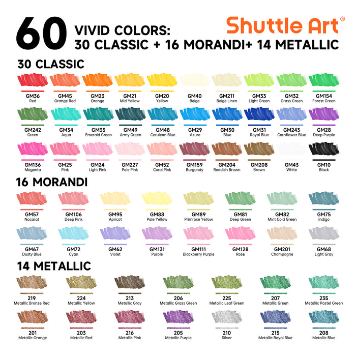 Acrylic Paint Brush Markers, Dual Tip-Set of 60